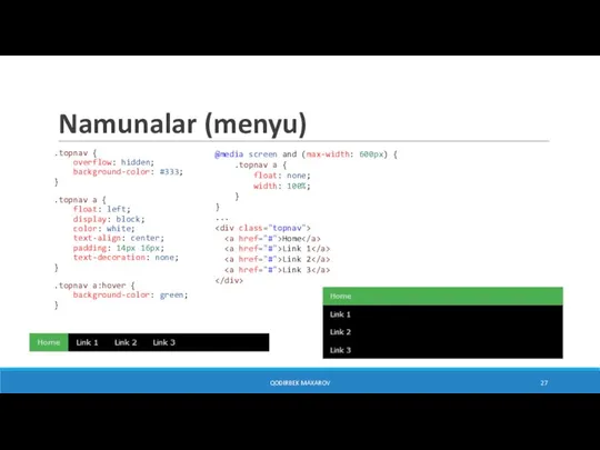 Namunalar (menyu) .topnav { overflow: hidden; background-color: #333; } .topnav a {